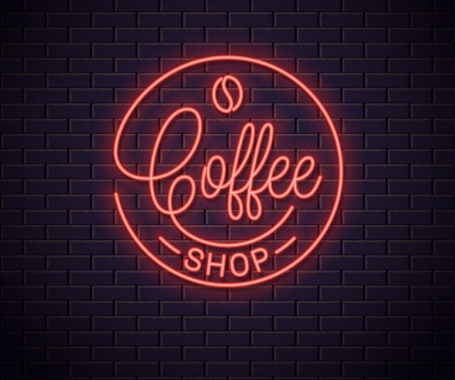 Coffee neon logo. Coffee shop neon sign